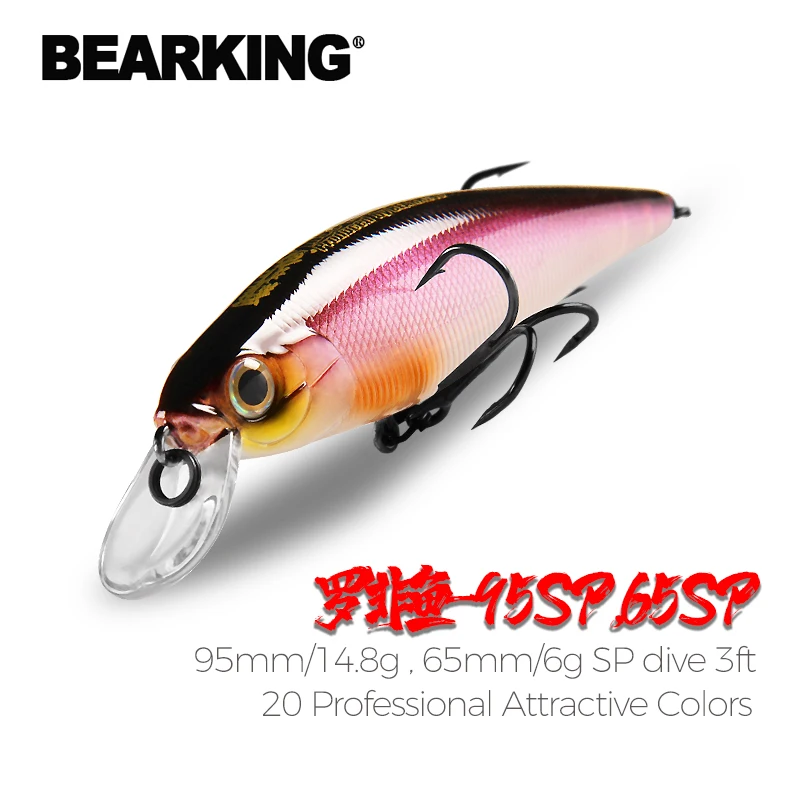 BEARKING Squad Minnow 95mm 14,8g 65mm 6g sistema de peso de tungsteno SP Señuelos de pesca colores surtidos manivela wobbler cebo de manivela