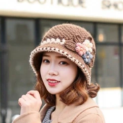 Gorro cálido a la moda, gorro tejido con diseño de flores elegante para mujer, gorro grueso a prueba de viento para invierno y exteriores, gorros para ciclismo, montar y acampar