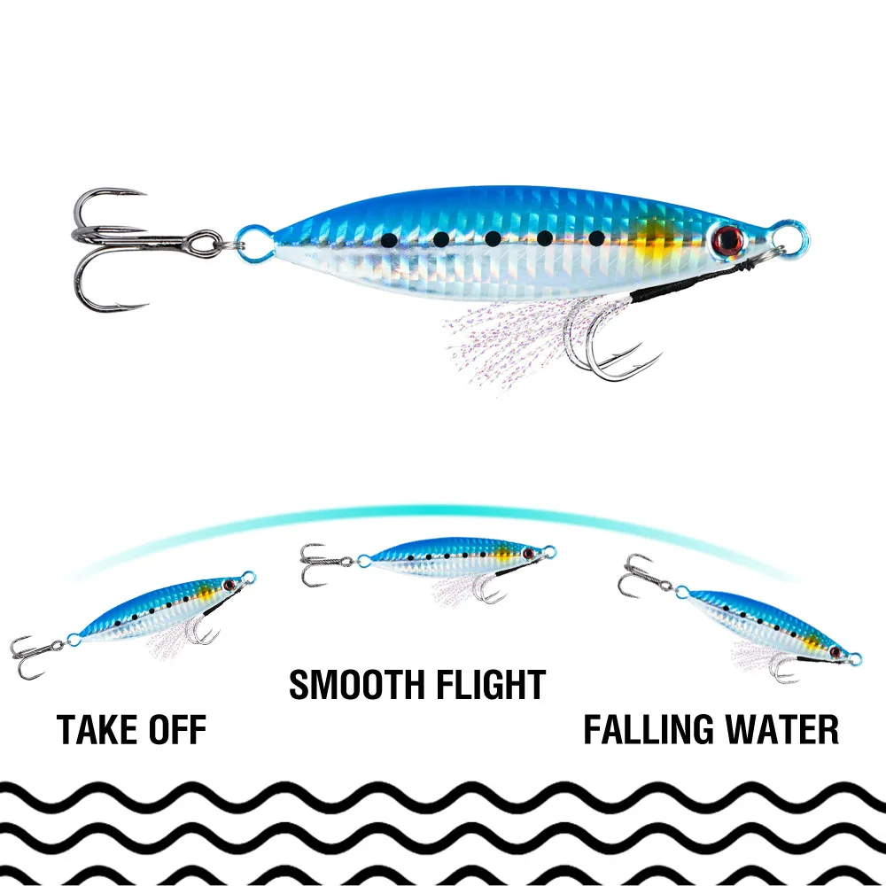 STBT-señuelo de pesca con plantilla de Metal, cebo de pesca láser luminoso de hundimiento lento con anzuelo triple y anzuelo auxiliar para lubina, 10G-60G - imagen 2