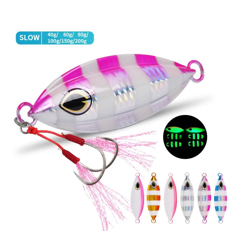 1 Uds plantilla lenta 40g 60g 80g 100g 200G señuelo de pesca fundición Jigging cebo cuchara Metal pescado agua salada Artificial cebo duro aparejos - imagen 2
