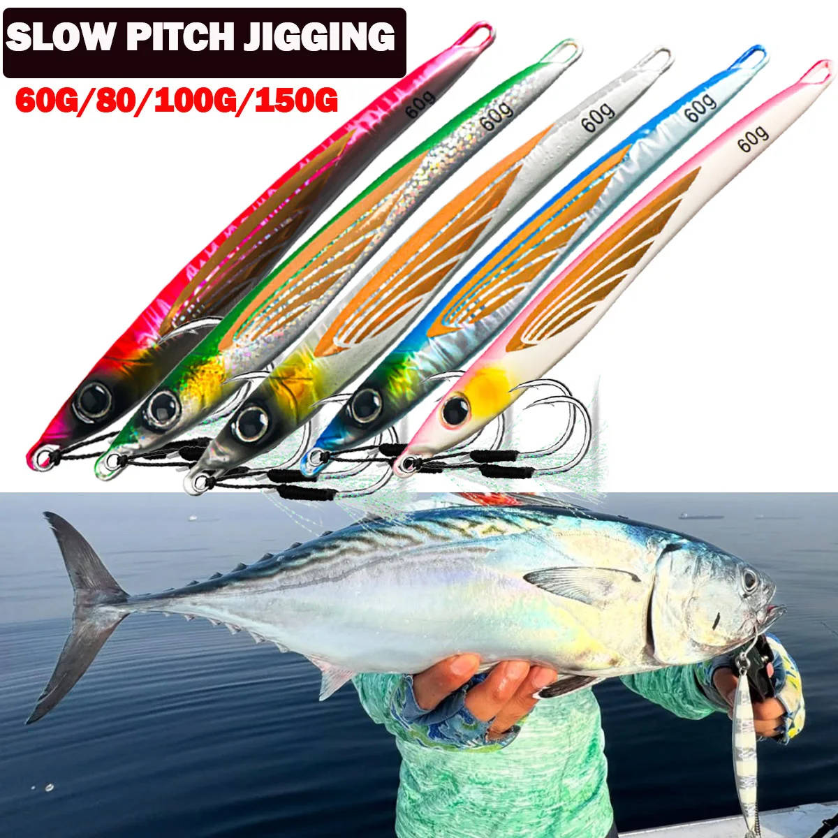 60g 80g 100g 150g Jig de Metal lento Shore Offshore Jigging señuelo aparejos de pesca de aguas profundas atún Amberjack Kingfish anzuelo de agua salada cebo