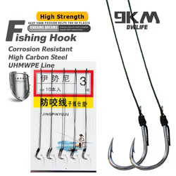 Anzuelo de pesca Iseama de 9KM, paquete de 10 anzuelos de púas para pesca en el mar con cordón de PE, anzuelo de carpa antibobinado, aparejos de agua dulce