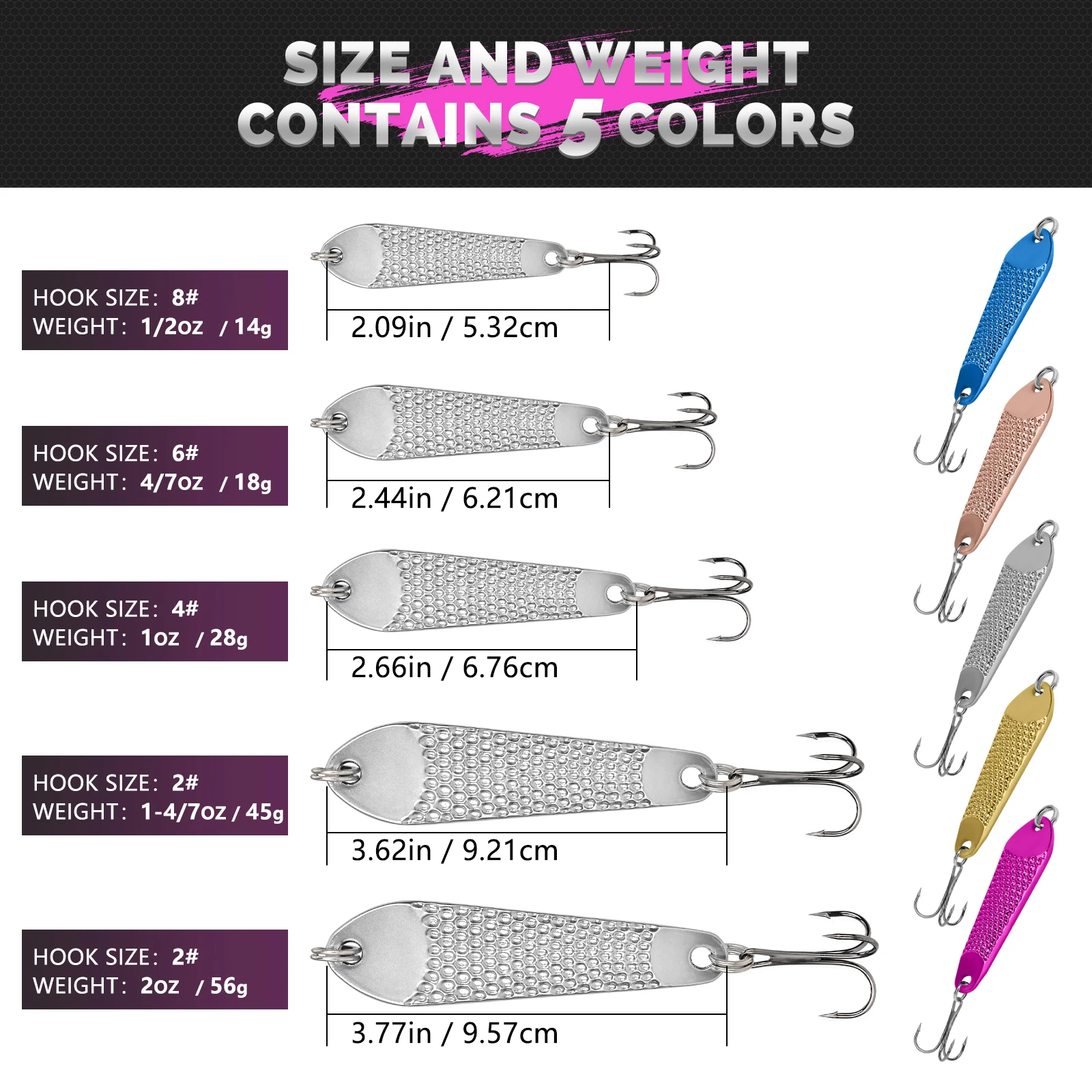 THKFISH 5 uds cuchara de pesca señuelo Spinner cuchara de Metal señuelo de pesca de trucha lentejuelas giratorias cebo duro Artificial para Lucio - imagen 3