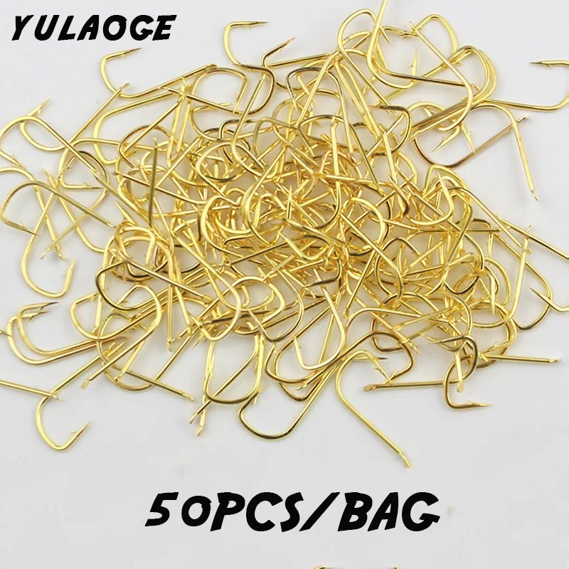 Anzuelos de pesca con mosca, anzuelos de pesca con púas pequeñas, kit de pesca de acero al carbono dorado, 50 unidades por lote - imagen 5