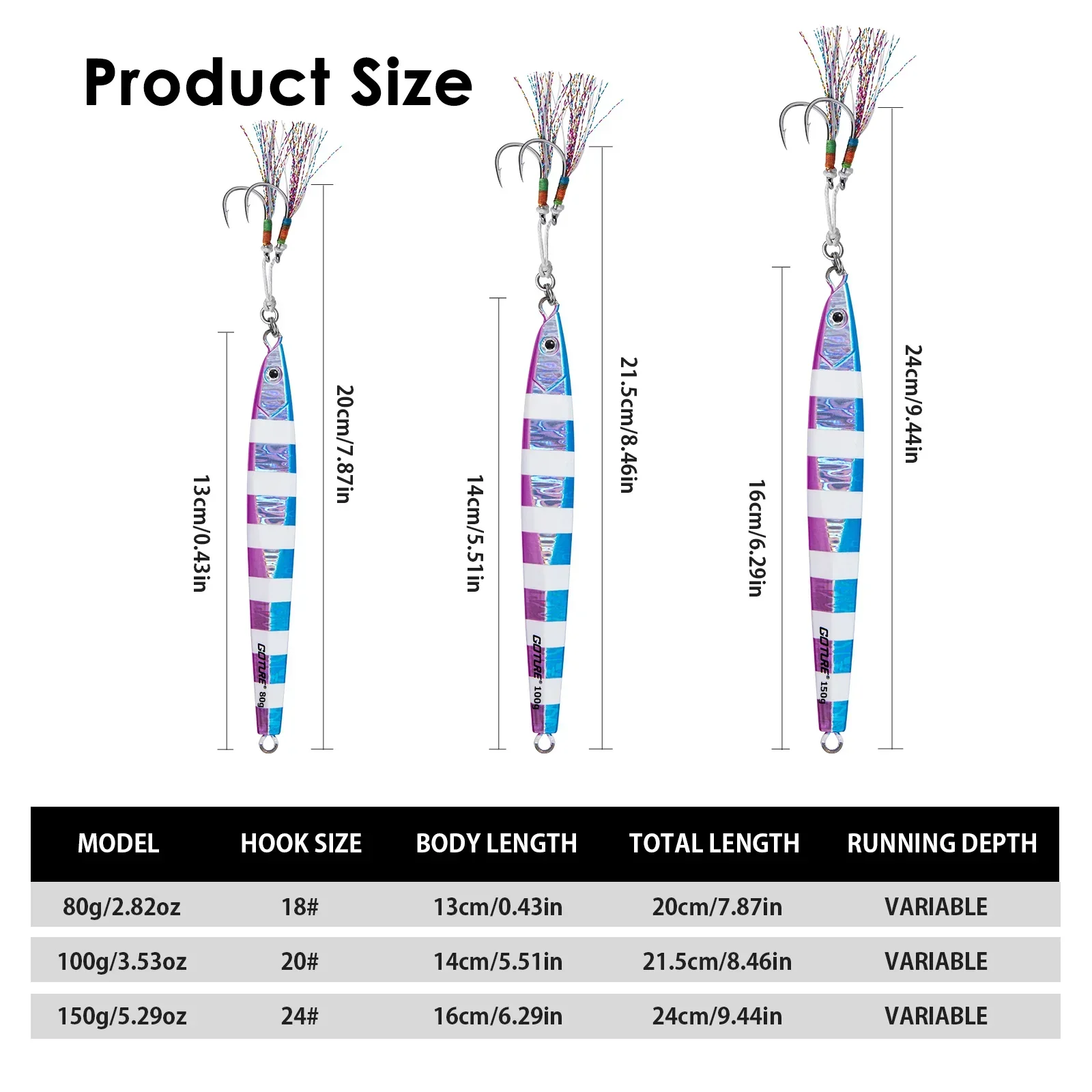 Goture-señuelo de Jigging de hundimiento rápido, 4 Uds., 80g, 100g, 150g, señuelo luminoso para pesca en agua salada, plantillas de Metal, cebo Artificial para lubina que se hunde - imagen 2