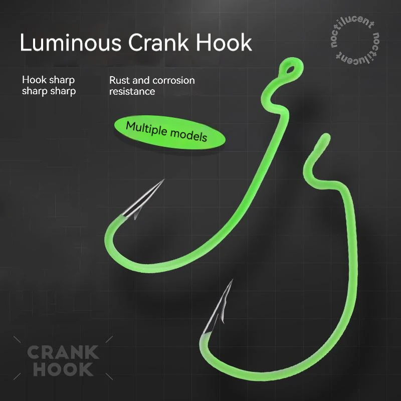 Anzuelo de pesca luminoso de 10-50 Uds., anzuelo compensado de manivela ancha de acero al carbono para señuelo de gusano suave, anzuelos de pesca de carpa con púas para lubina - imagen 3