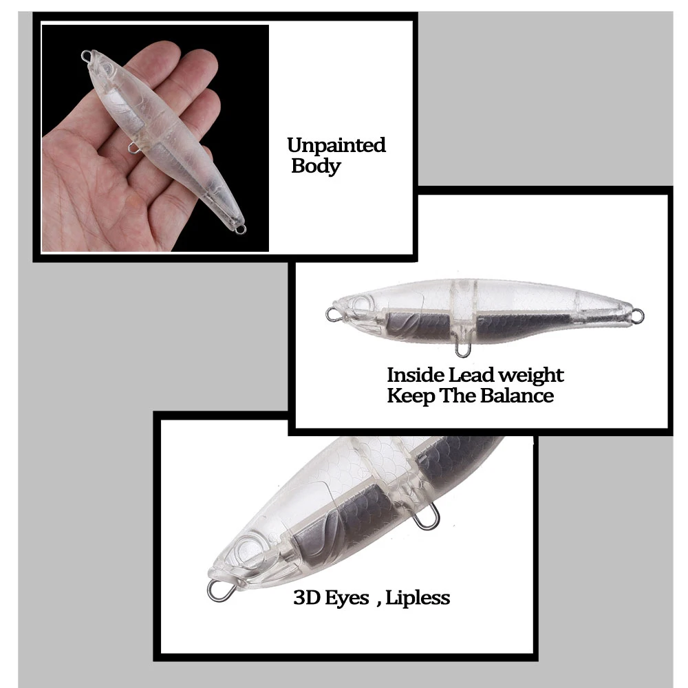 Chan'sHuang-Cebo en blanco sin pintar de 10 piezas, cebo de 110mm y 49g que se hunde, lápiz silencioso de juego grande, pececillo sin Lipless, pesca Artificial hecha a mano - imagen 5