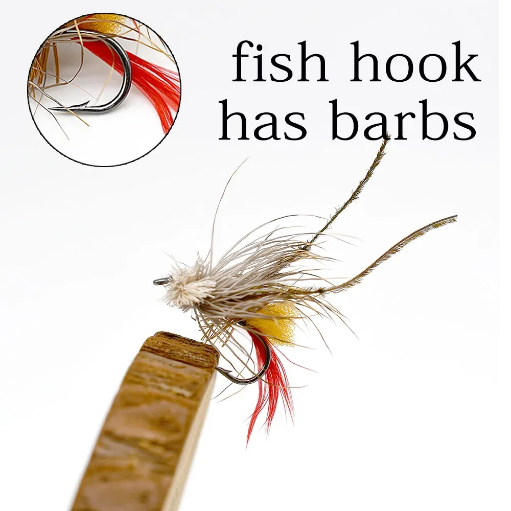 MNFT 10PCS 6 #   Pesca con mosca, tolva de hierba, moscas terrestre, huevo amarillo seco dentro de la barba marrón, moscas de pavo real - imagen 4
