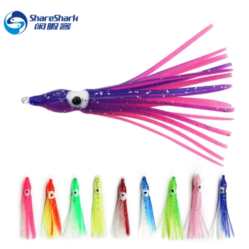 5 unids/bolsa 5-12cm 20 colores calamar brillante para señuelo de pesca hoochies de goma suave pulpo calamar falda cebo agua de mar para lubina atún