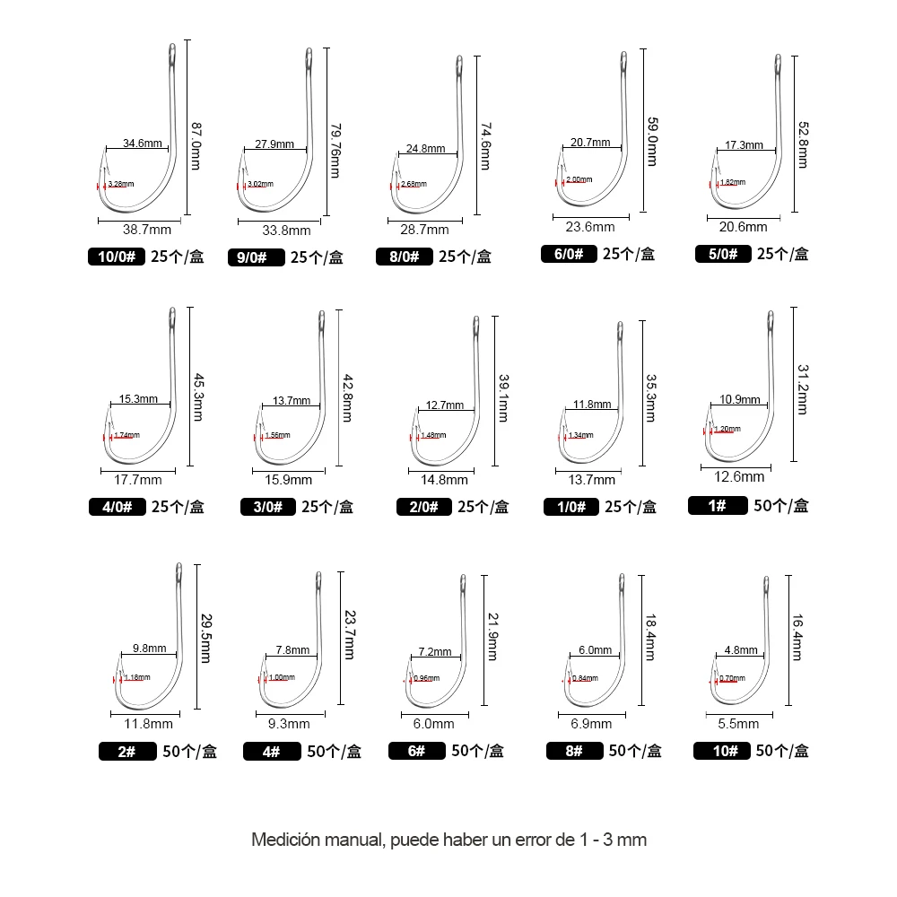 Anzuelos de pesca de carpa con púas de acero inoxidable con alto contenido de carbono FTK 1-10 # 50 piezas 1/0 # -10/0 # Paquete de 25 piezas con aparejos de anzuelo de pesca - imagen 4