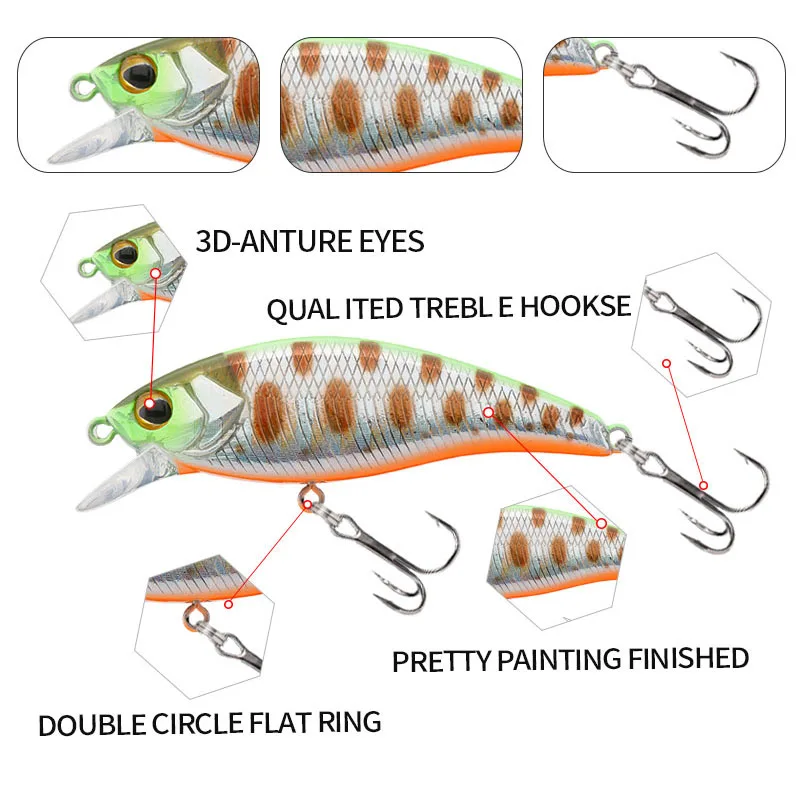 Mini Señuelos de Pesca de pececillo que se hunden, cebo duro Artificial, Wobblers para Lucio, trucha, carpa, lubina, Jerkbait, Swimbait, 46mm, 3,7g - imagen 5