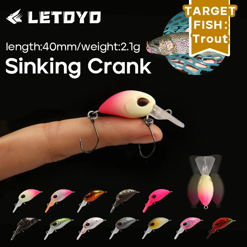 LETOYO-señuelo de manivela hundido, 2,1g/40mm, Mini placa de lengua ancha, cebo de manivela, señuelo de trucha oscilante de alta frecuencia izquierdo y derecho