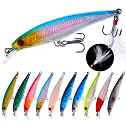 HENGJIA Senuelos Minnow Wobbler 9 cm Cebo duro con plumas para carpa