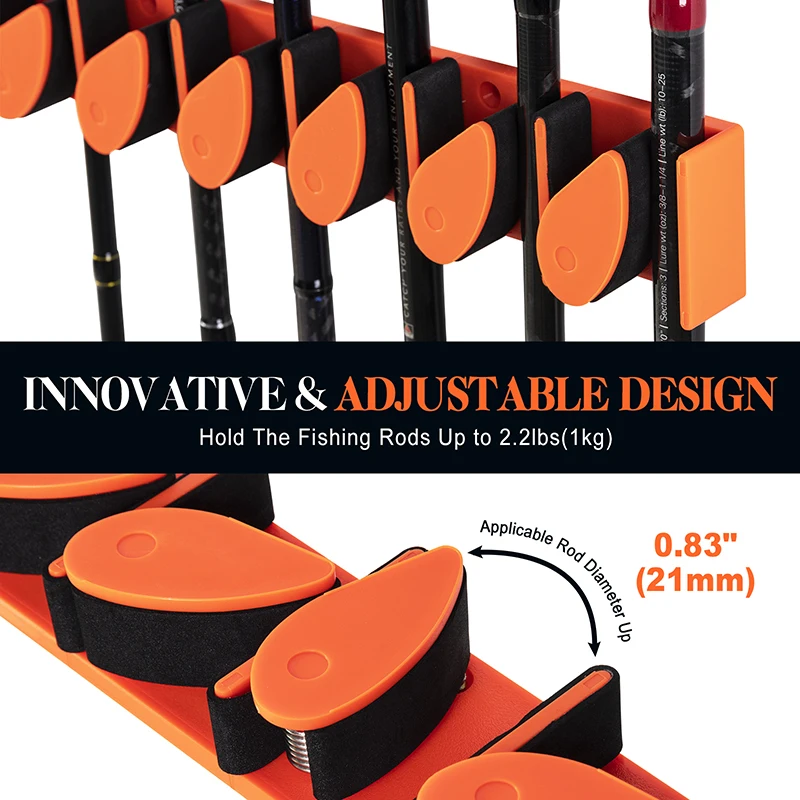 Gpture-estante Vertical de pesca de 30cm, soporte para caña de pescar de 6 cañas, soporte para caña de pescar, estante para caña montado en la pared Horizontal duradero - imagen 4