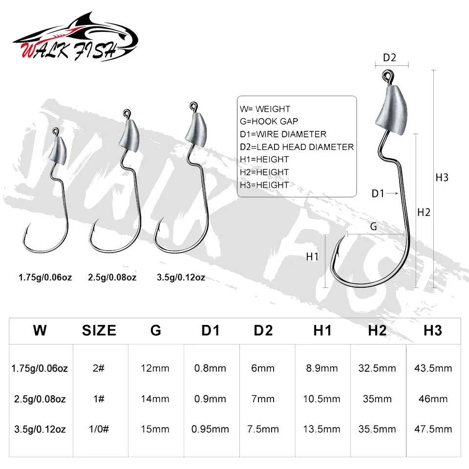 WALK FISH-anzuelos de pesca con cabeza de anzuelo de púas, 5 uds., 1,75g, 2,5g, 3,5g, cebo de gusano suave que se hunde, Micro troquel de plomo, manivela, aparejos de pesca - imagen 2