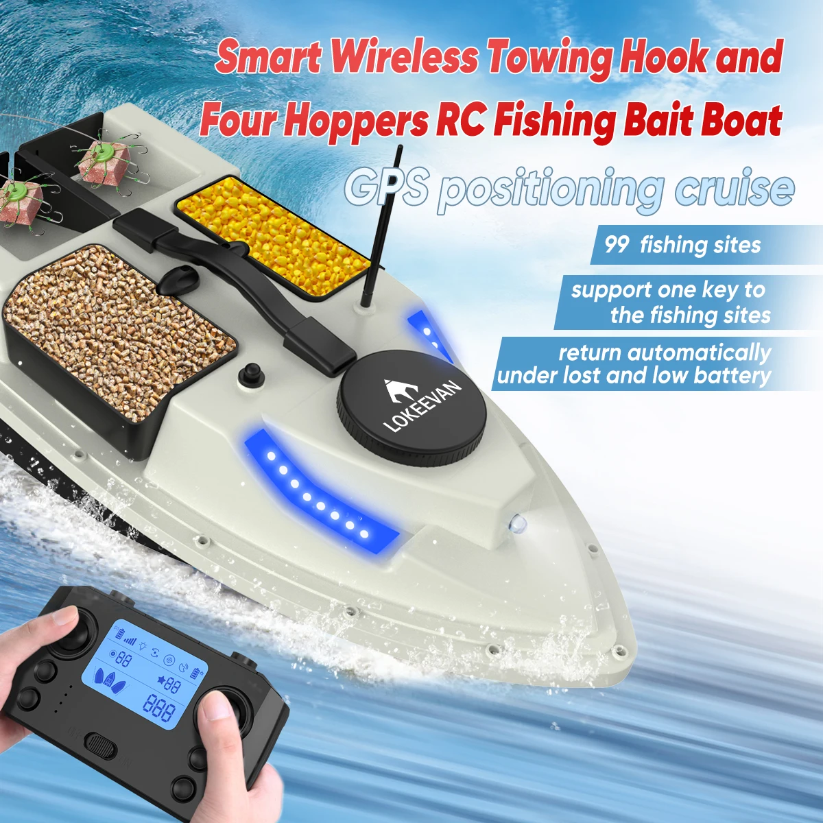 Barco Cebador LOKEEVAN con GPS y LED Nocturno – 4 Compartimentos