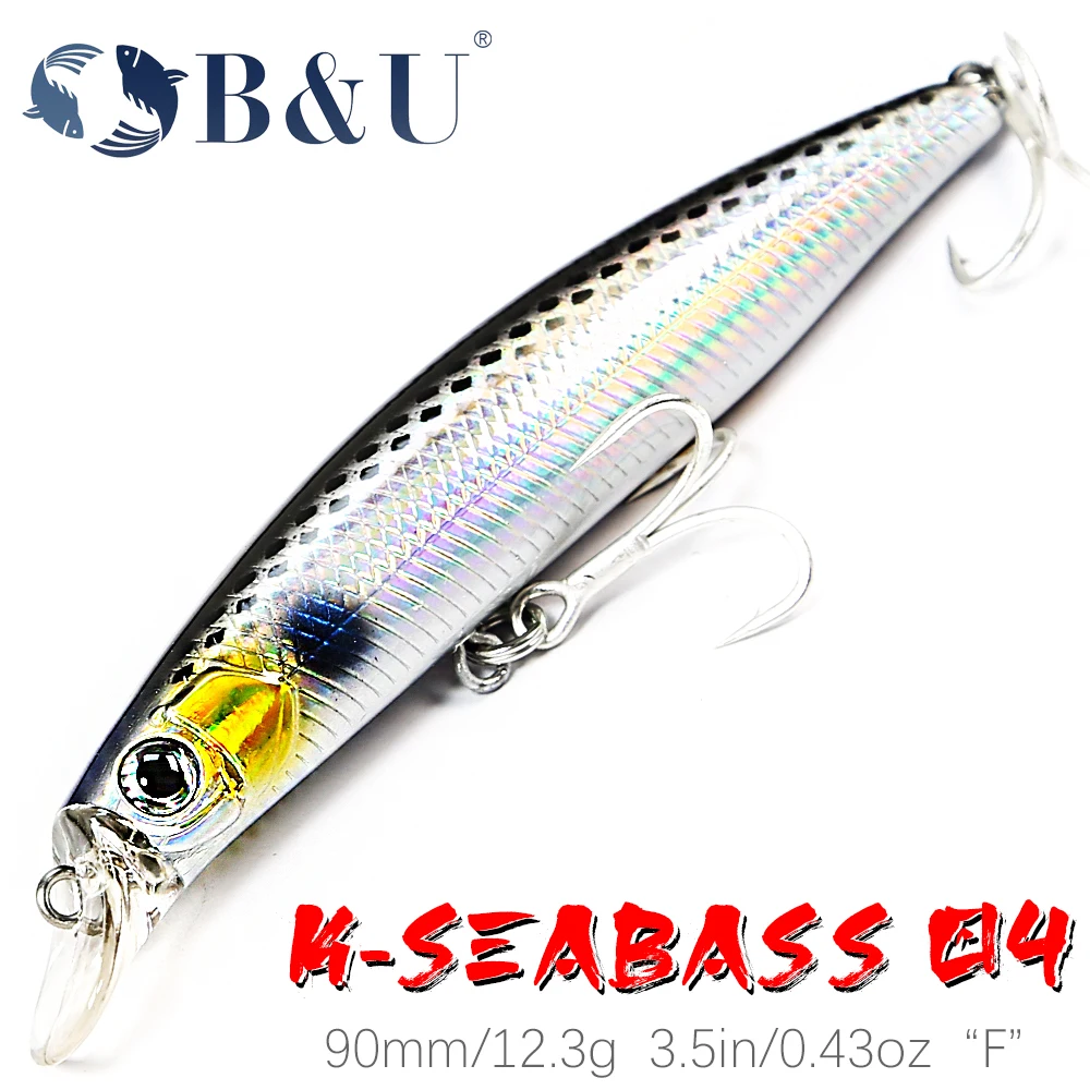 B & U 90mm 125mm mar hundimiento lento/flotante fundición larga pececillo pesca agua salada Wobbler Jerkbaits Swimbait lubina atún para pesca