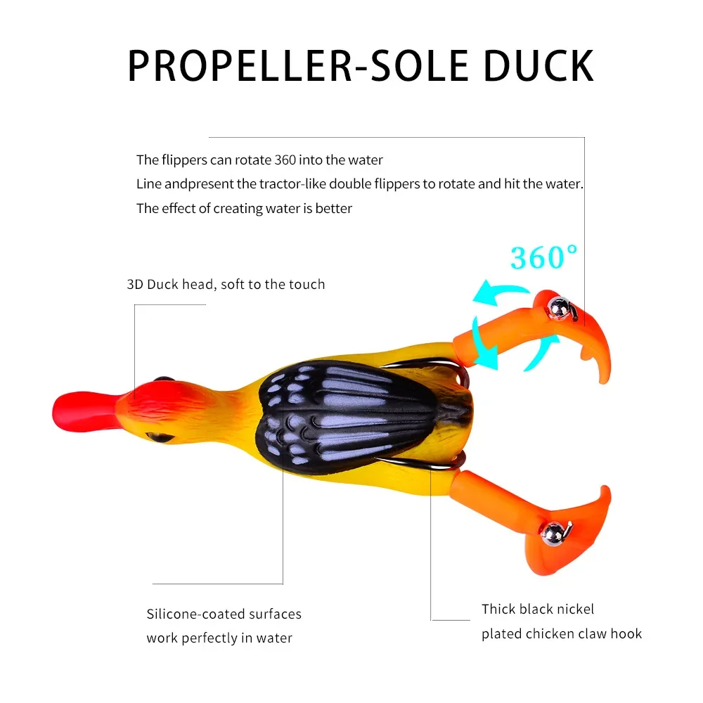1 Uds 9cm 11,5g hélice Flipper pato señuelo de pesca patito pesca rana señuelo 3D ojos día cebos lubina cebo Artificial patito - imagen 3