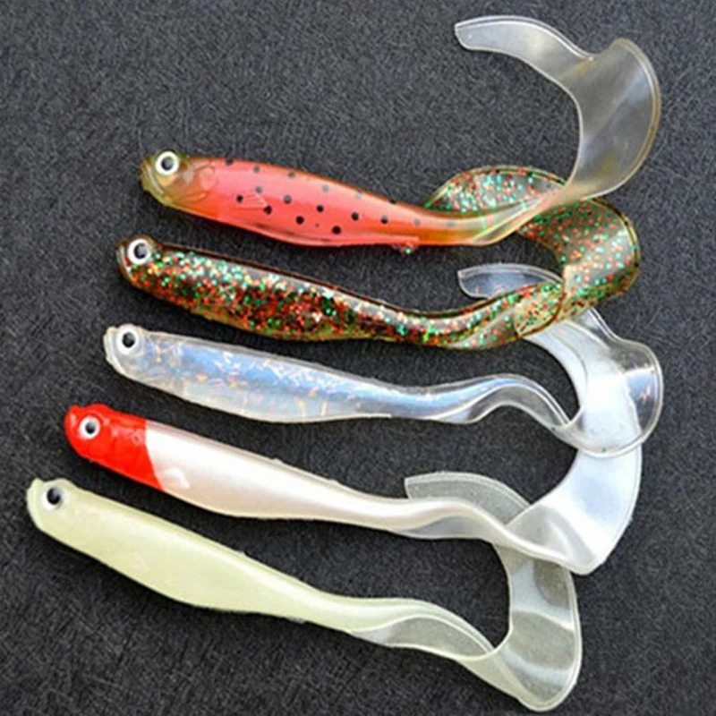 Señuelo de pesca cebo blando 6,5g 10,5 cm cola única larva cebo de pescado Artificial pesca nocturna brillo luminoso lote 5 piezas