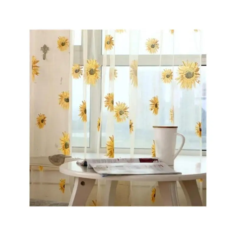 Cortinas de tul de girasol para sala de estar, dormitorio, cocina, paneles de ventana, cortinas de gasa transparente, decoración del hogar de 100x200cm - imagen 4