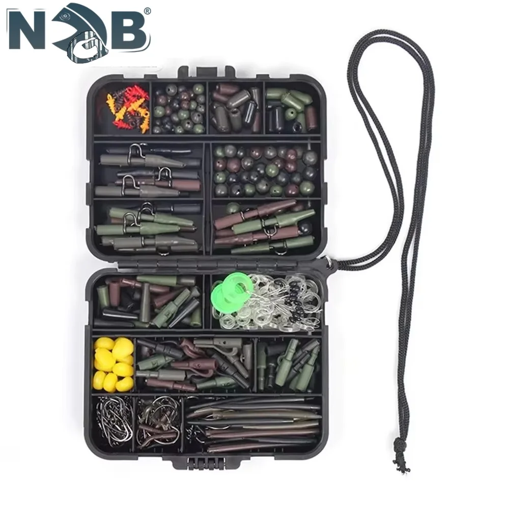 NGB 310 Uds Kit de pesca de carpa caja combinada alimentador giratorios de goma mangas de cuentas tapones accesorios de pesca