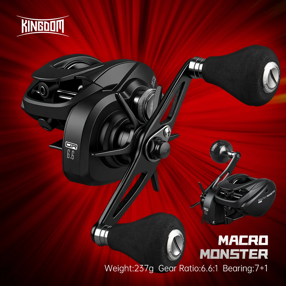 Kingdom Macro Monster M6 Visserij-reel Volledig Metaal 237g 13kg Remkracht 6.6:1 Overbrengingsverhouding NMB Lager Lange Cast Baitcasting Reel