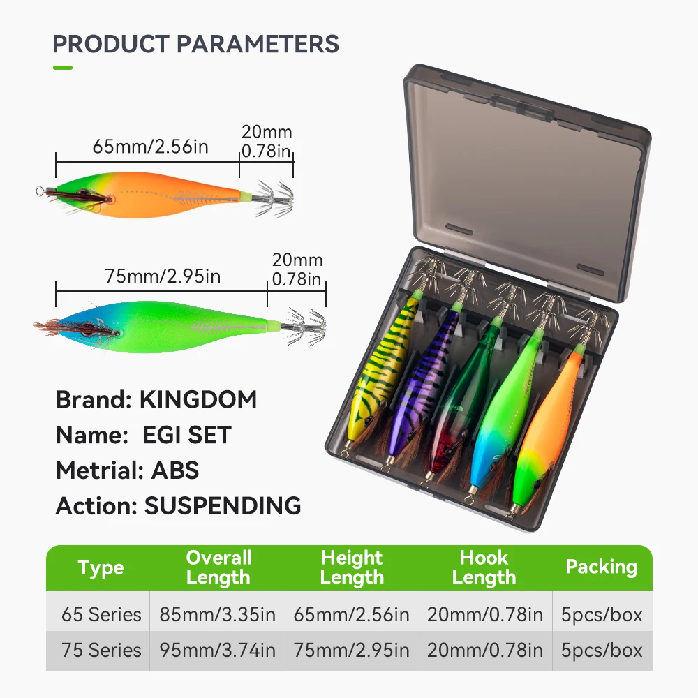 Kingdom Egi Pro plantilla de calamar Horizontal madera camarón calamar gancho 5 unids/set calamar Jigging pulpo sepia cebos de camarones de agua salada - imagen 3