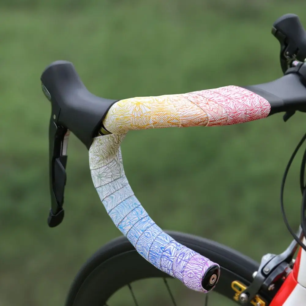 Dos rollos de cinta para manillar de ciclismo con grietas de hielo con bloqueo de mango, cintas antideslizantes para manillar, Color degradado colorido - imagen 2