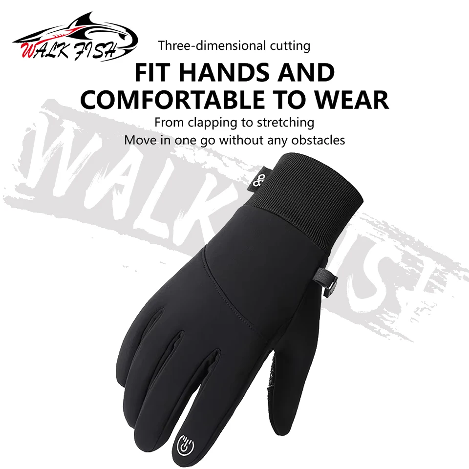 WALK FISH-guantes de pesca para invierno, conducción al aire libre, deportes de bicicleta, antideslizantes, cuero de microfibra, pantalla táctil, esquí grueso, ciclismo, cálido - imagen 2