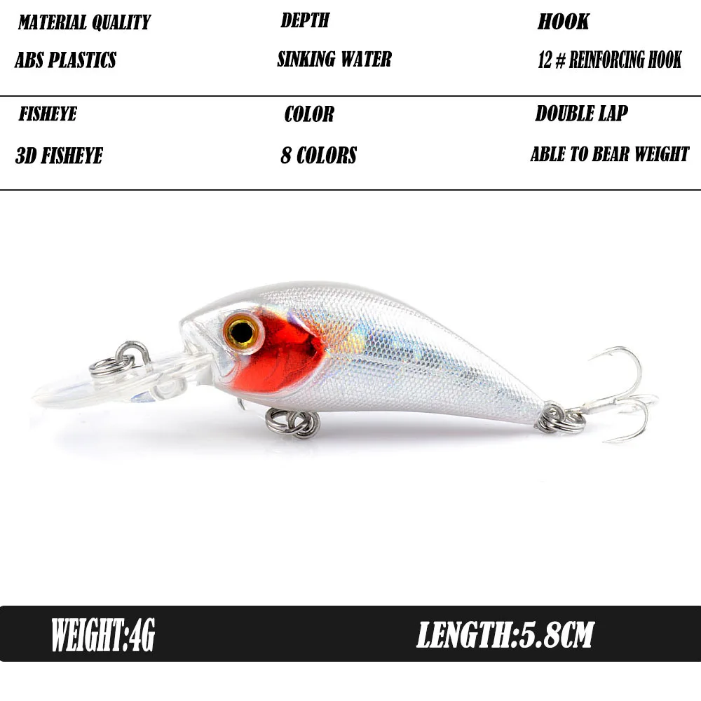 Señuelo de pesca Artificial, anzuelo de manivela Minnow de 5,8 cm, 4g, tres ganchos, Wobbler Swimbait Jig, ojos 3D para señuelo, aparejo de pesca, 1 unidad - imagen 3