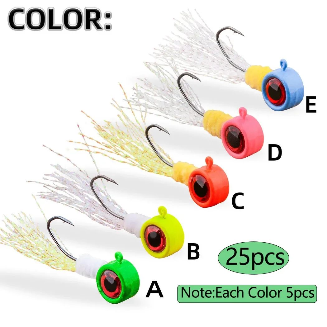 25 uds pesca tipo de pez Jig Head Marabú pluma Jig Head gancho señuelo bola redonda para lubina trucha Walleye Panfish Bluegill 1,75g-5g - imagen 3