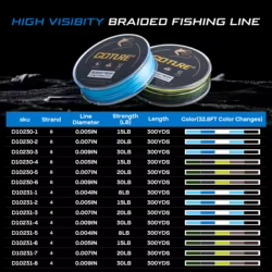 GOTURE Línea de pesca trenzada increíblemente resistente a la abrasión, 4/8 hebras, resistente a la abrasión, bajo estiramiento y alta sensibilidad