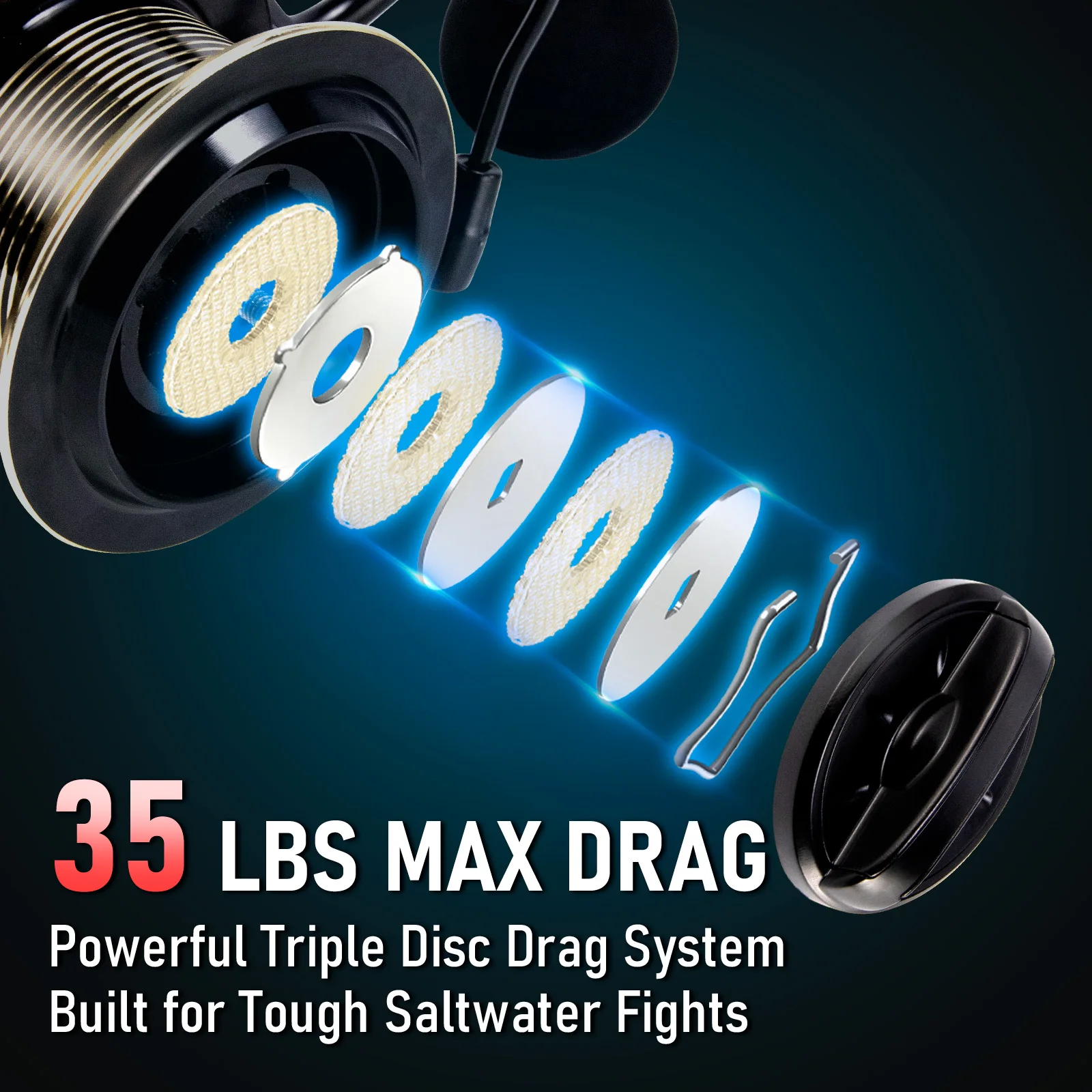 Carrete de pesca de Surf 13 + 1BB, cuerpo de grafito, carrete de aluminio para juego grande, mar, océano, agua salada en alta mar, atún resistente - imagen 5