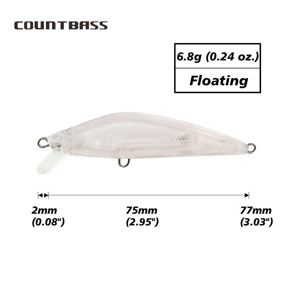 Countbass 10 Uds. Señuelos duros en blanco 75mm/3,0 "6,8g/0,25oz pececillo flotante, cebos duros en blanco, cebos de pesca sin pintar, Wobblers - imagen 2
