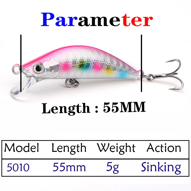 Testar-cebo de pececillo hundido, 55mm, 5g, Jerkbait de fundición larga, Wobblers, Mirco Minnow River Stream para lubina, trucha, Señuelos de Pesca - imagen 2