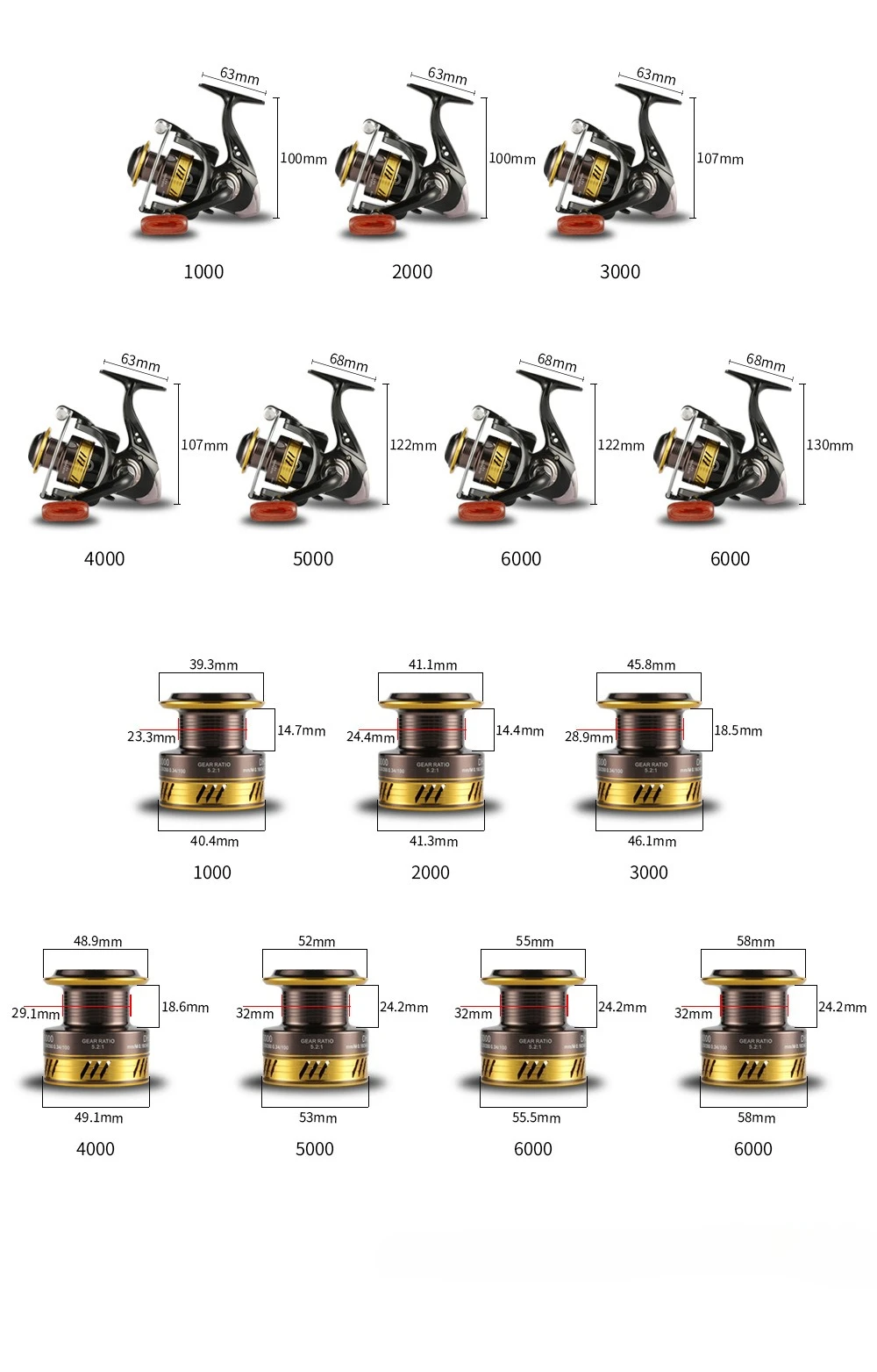 Carrete giratorio 2026, carretes de pesca giratorios de arrastre máximo de 22LB, carrete de pesca para agua dulce, relación de engranaje 5,2: 1 con mecedores de Metal plegables - imagen 3