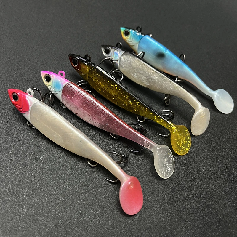 Señuelo de Pesca Artificial suave, 1 Uds., 22g/38g, con cabezal de anzuelo, Swimbait de fundición larga, cebo falso de lubina, Pesca Wobbler, suministros de Pesca - imagen 2