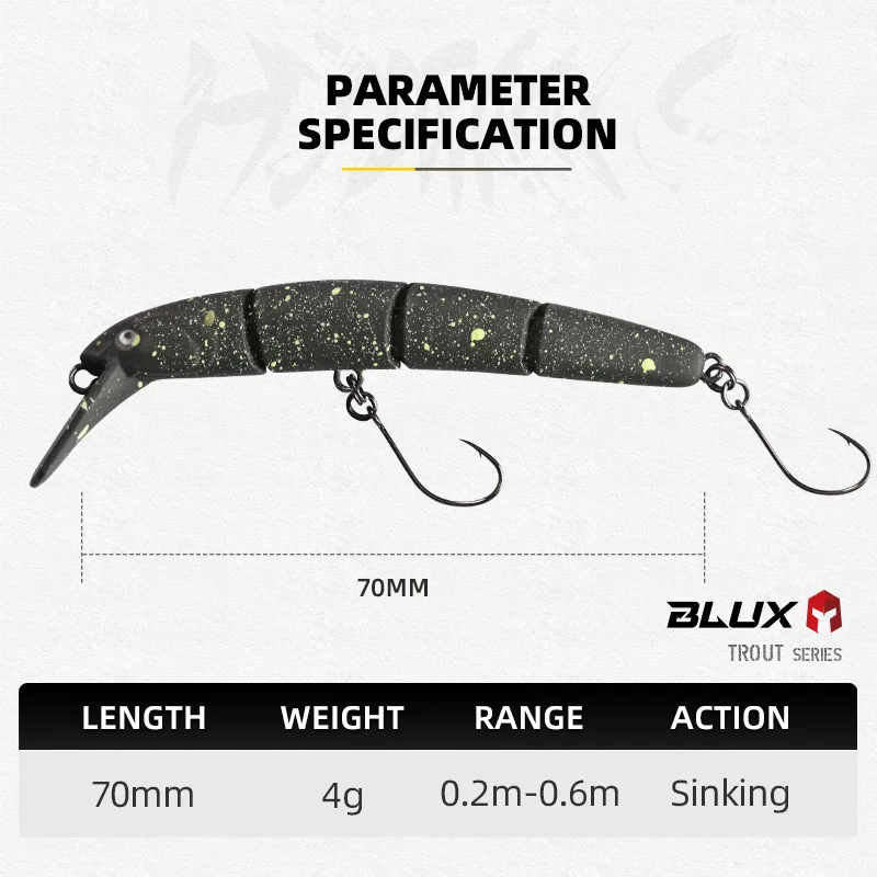 BLUX HYDRAM-S articulación Minnow 70mm 4g señuelo de pesca hundimiento manivela Wobbler área trucha corriente agua dulce cebo Artificial engranaje - imagen 3
