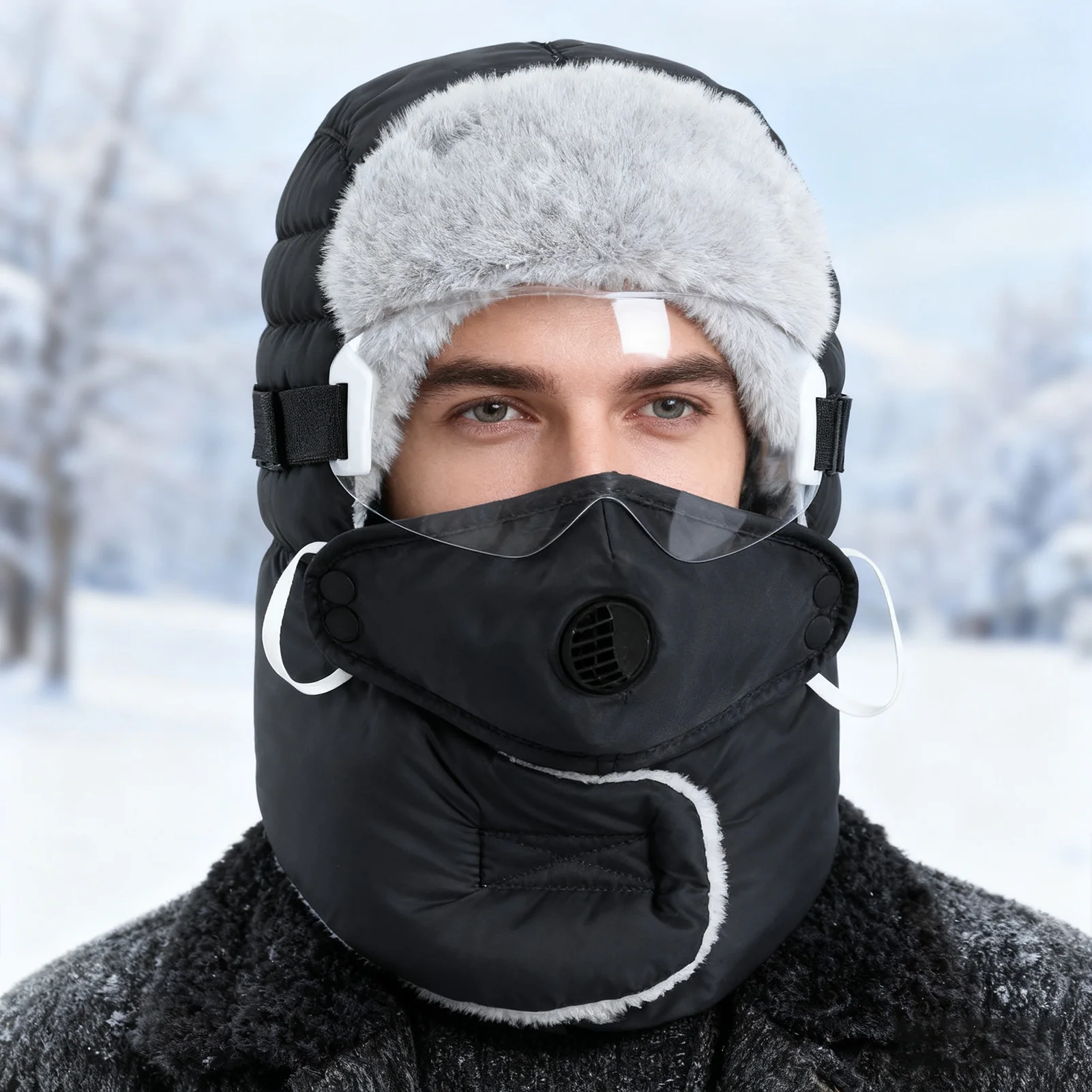 Gorro cálido a prueba de viento para hombres y mujeres, Ushanka de felpa gruesa a la moda con gafas, ciclismo al aire libre, montar, esquiar, gorras a prueba de viento