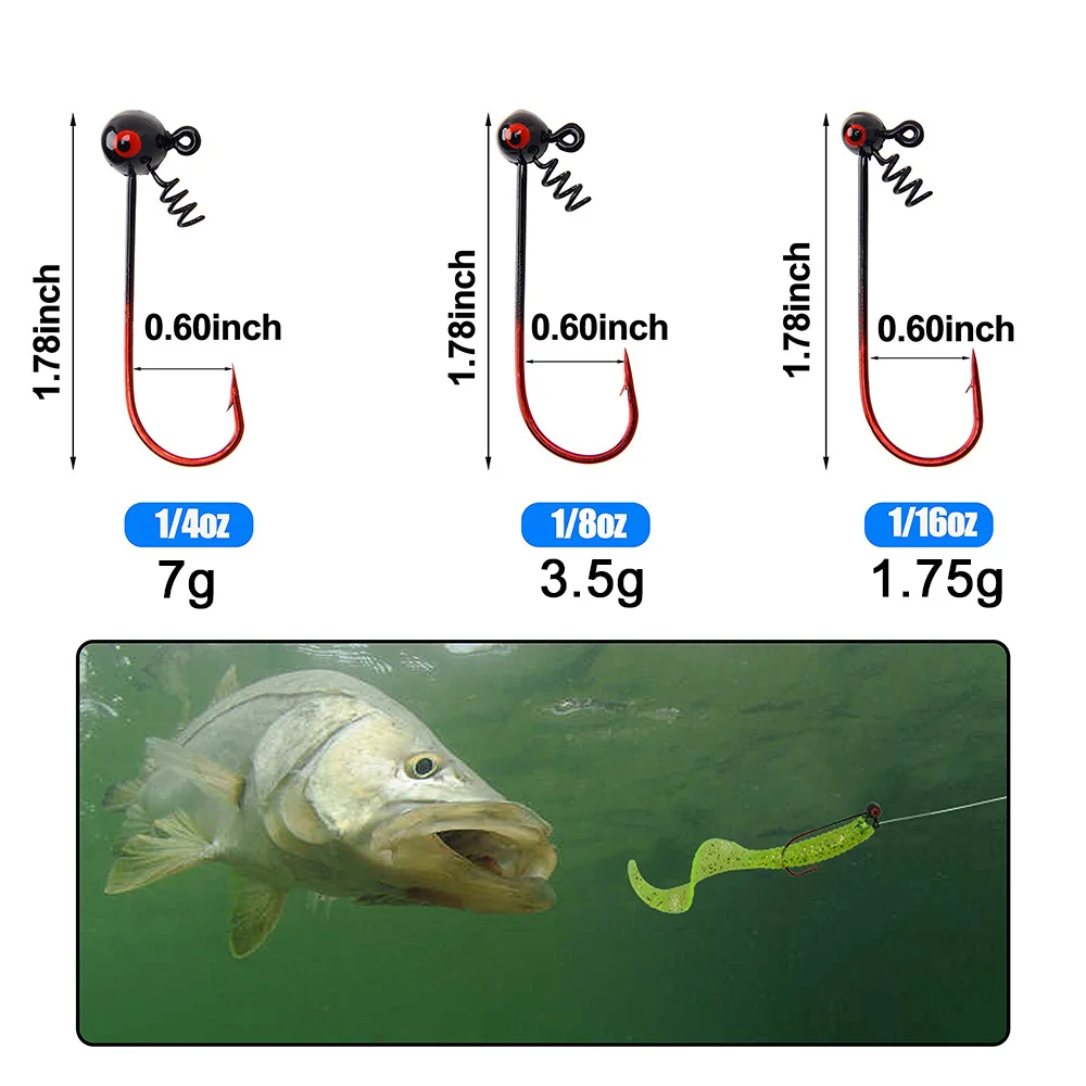9 Uds. Cabezas de anzuelo de pesca, anzuelos, cabezales de anzuelo de lubina de fútbol con bloqueo de tornillo, señuelos de pesca de gusano, plantillas para lubina, trucha, agua salada y agua dulce - imagen 2