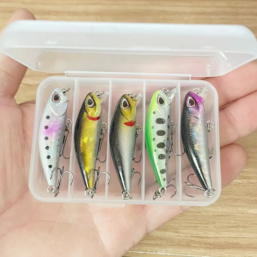 Señuelos de Pesca Mini Minnow, Wobblers de 4,5 cm y 3,5g de hundimiento, cebo duro de plástico Artificial, Crankbait, aparejos de Pesca de lubina, 5 unids/lote por caja - imagen 3