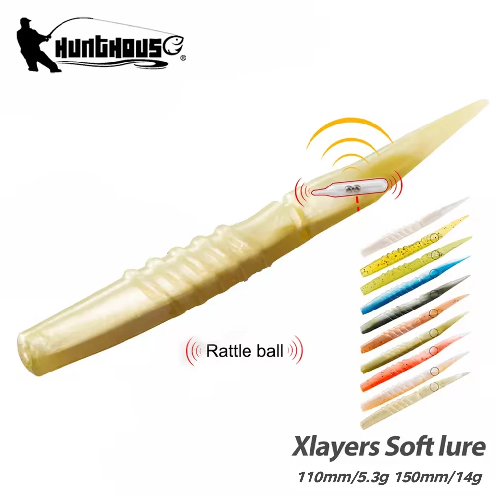 Hunthouse Xlayers señuelo de pesca suave 6 uds 110mm 5,3g 150mm 14g Material de silicona hacer ruido cebo Artificial lubina aparejos de pesca - imagen 5