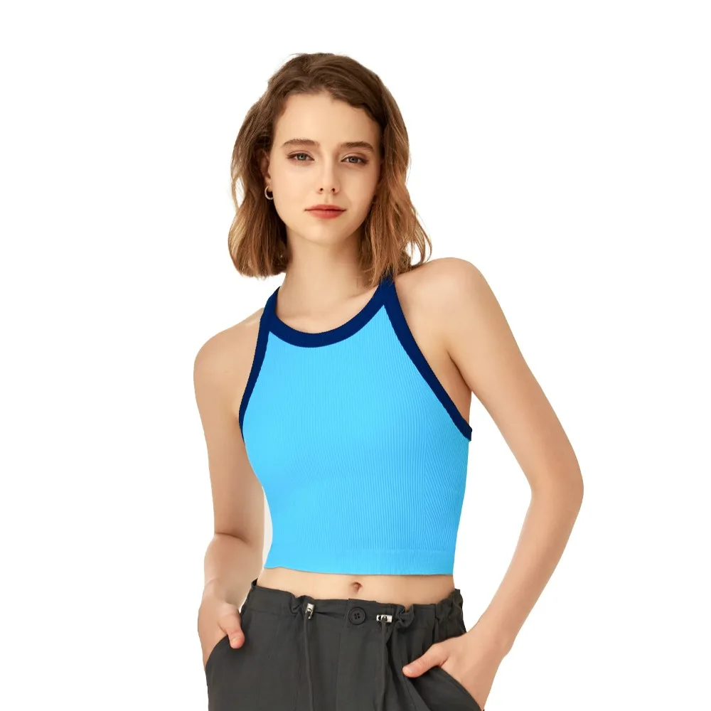 Camiseta sin mangas deportiva con escote alto, camiseta sin mangas cómoda y transpirable para Fitness, camiseta sin mangas suave con cojín para el pecho, camiseta sin mangas de copa fija, ropa deportiva - imagen 5