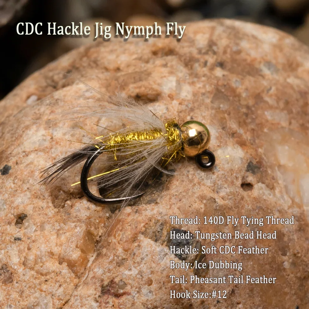 Wifreo-anzuelo de pesca con cuentas de tungsteno, 6 piezas, ninfa, Mosca, CDC, pesca, trucha, hundimiento rápido, cebos #12 - imagen 3