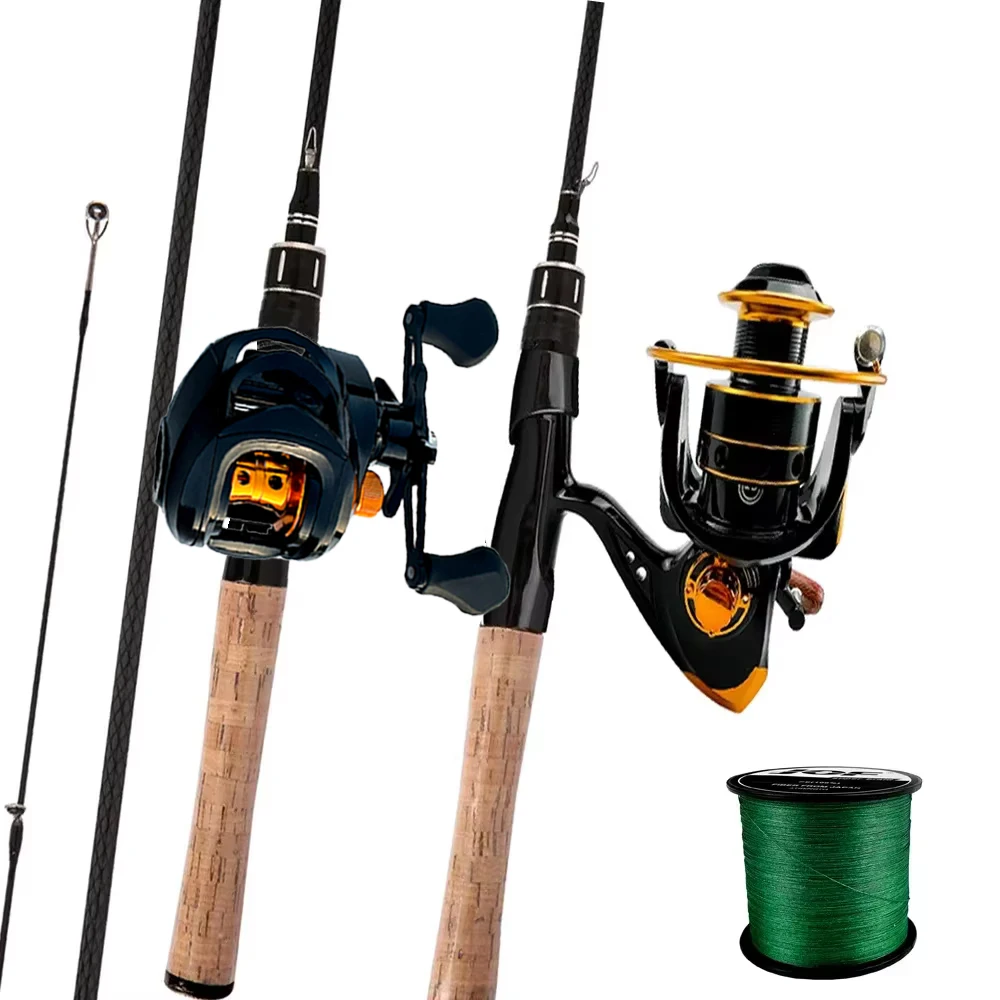 Juego combinado de caña y carrete de Pesca con señuelo de carbono portátil, carrete de Pesca de Baitcasting/Spinning de 1,68/1,8 m con línea para Pesca de carpa - imagen 2