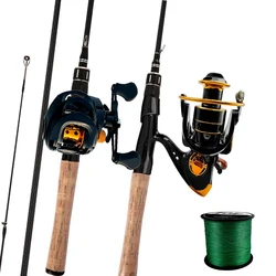 Juego combinado de caña y carrete de Pesca con señuelo de carbono portátil, carrete de Pesca de Baitcasting/Spinning de 1,68/1,8 m con línea para Pesca de carpa