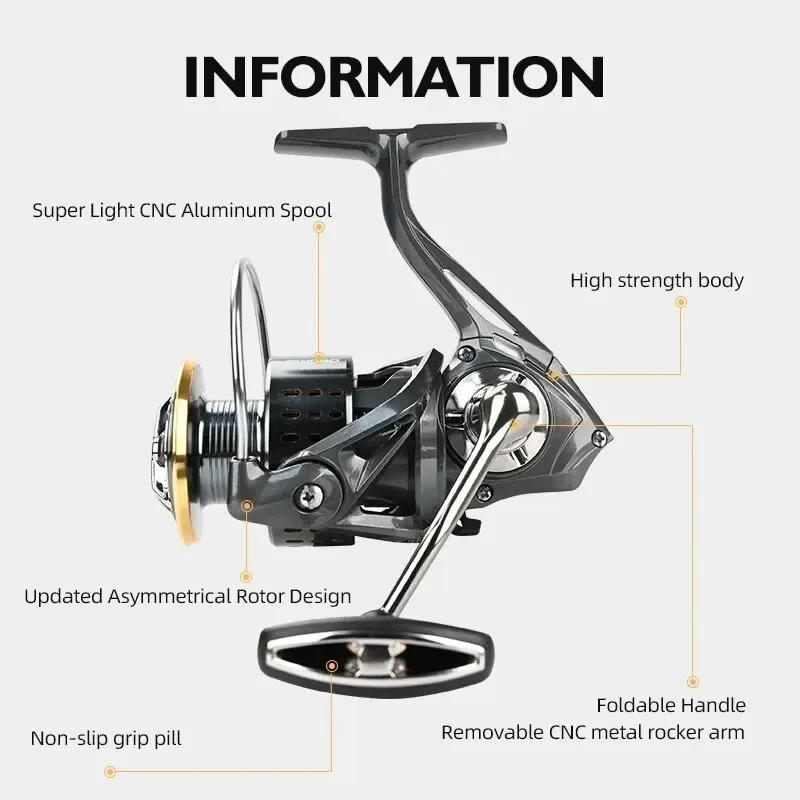 Carrete de pesca giratorio serie 2000-7000, rueda giratoria ultraligera de arrastre máximo de 15KG para Surfcasting para lubina, Lucio, agua salada y dulce - imagen 3