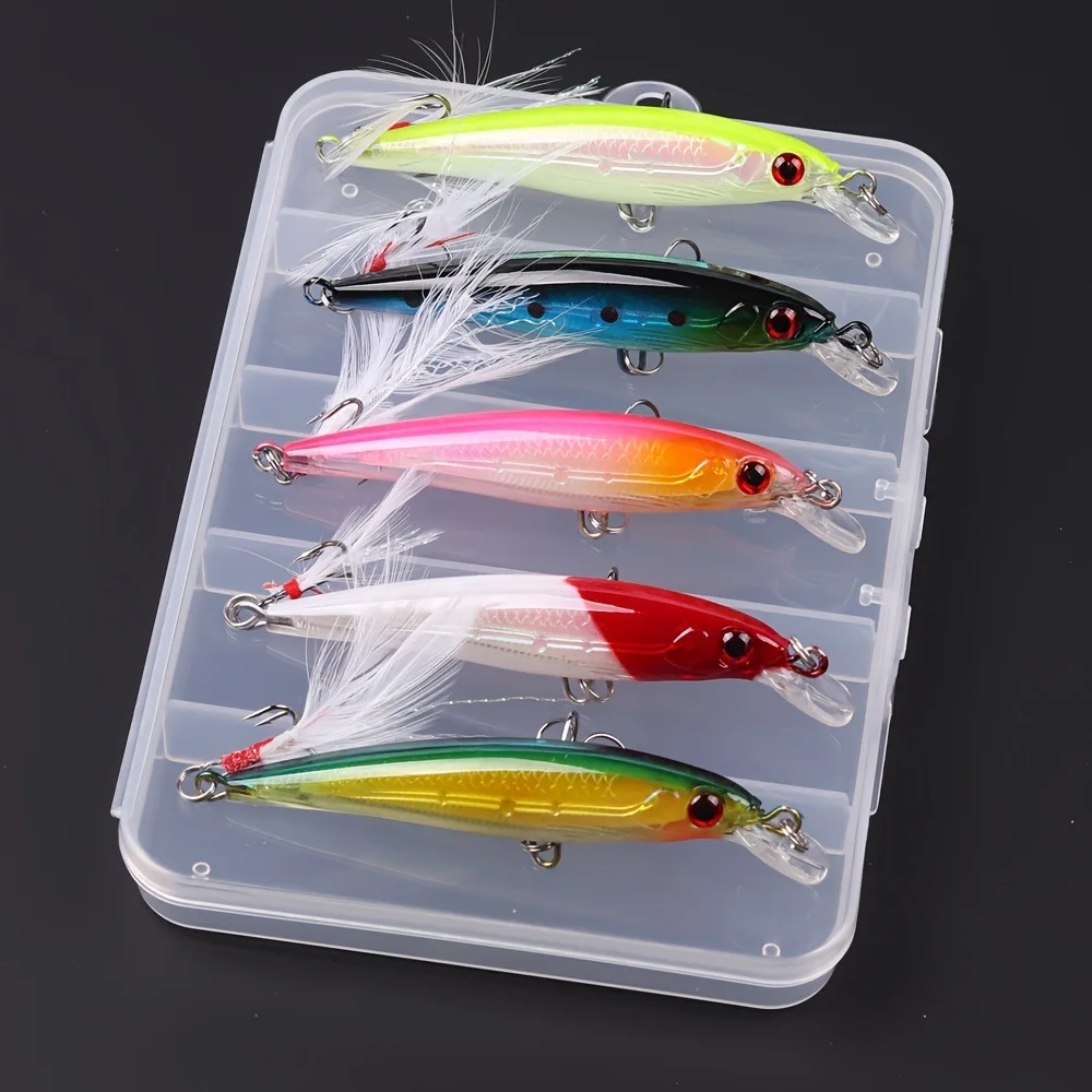 5 unids/set 9 cm/6,5g señuelo de pececillo biónico, cebo duro Artificial con anzuelo afilado de plumas, aparejos de pesca al aire libre - imagen 3