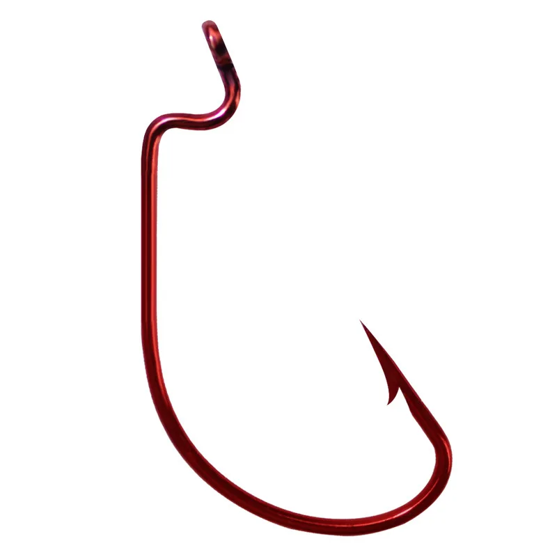 Anzuelo de gusano para pesca Texas Rig, cebo blando, anzuelos de manivela de acero de alto carbono, Color rojo y gris, lote de 10 piezas, venta - imagen 5