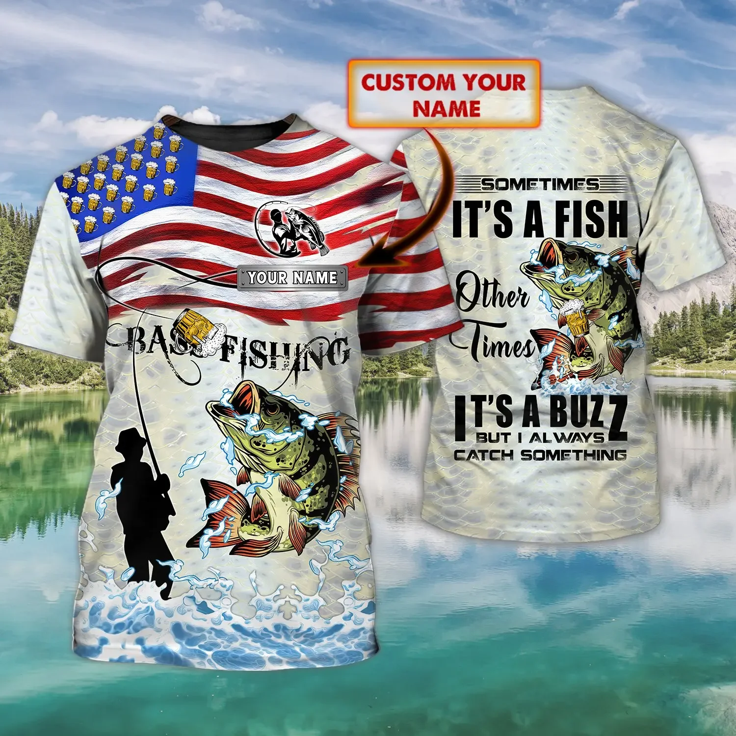 Bass Fishing-Camiseta personalizada con nombre 3D completamente estampado para hombre, camiseta de manga corta Unisex de verano, camisetas informales TX257 - imagen 5